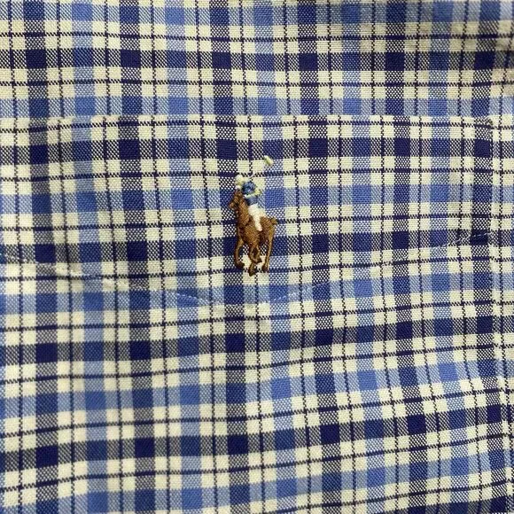 Polo Ralph Lauren Shirt Mens 2XLT Tall Blue Plaid Oxford Button Up Flesh Pony - Picture 2 of 16